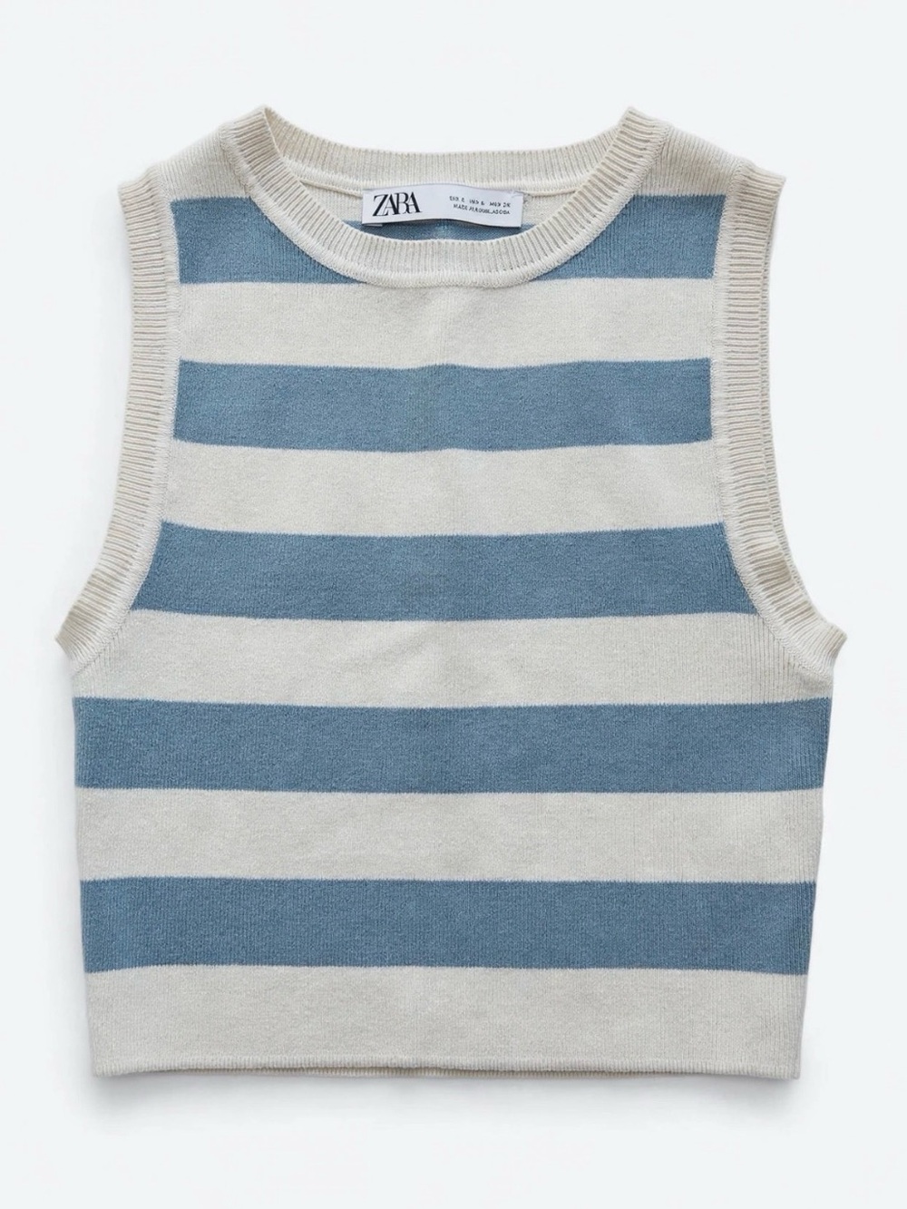 Zara Cream Blue Striped Sleeveless Knit Tank Top Size S